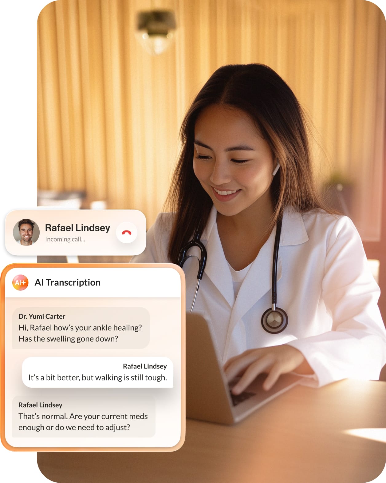 AI transcription during a call between a doctor and her patient