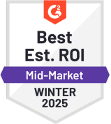 G2.com Best Est. ROI Mid-Market winter 2025 badge