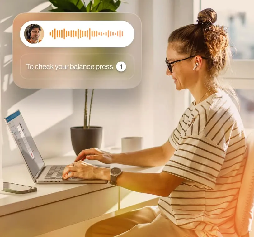 A female customer using her laptop to call customer service