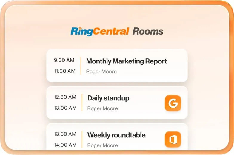 A list of meeting invites on RingCentral Rooms