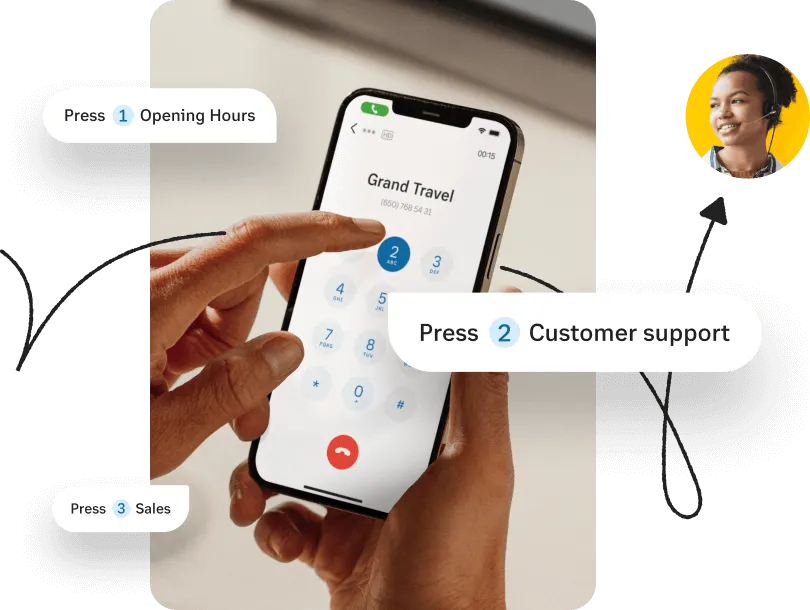 Um teclado de marcação a passar pela função IVR do RingCentral Contact Center
