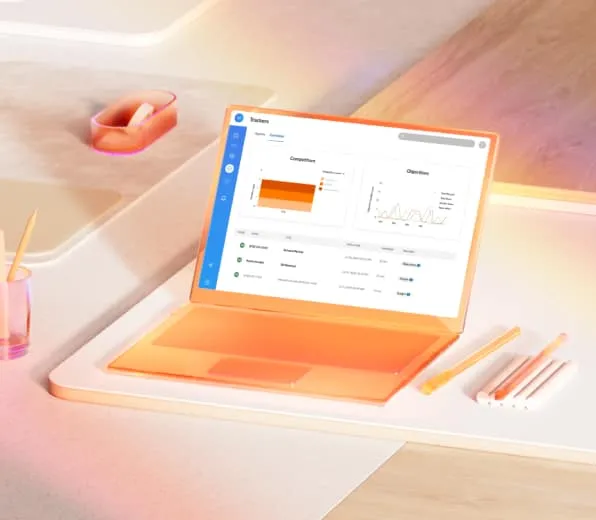 A sleek orange laptop on top of a table showing at-a-glance sales views