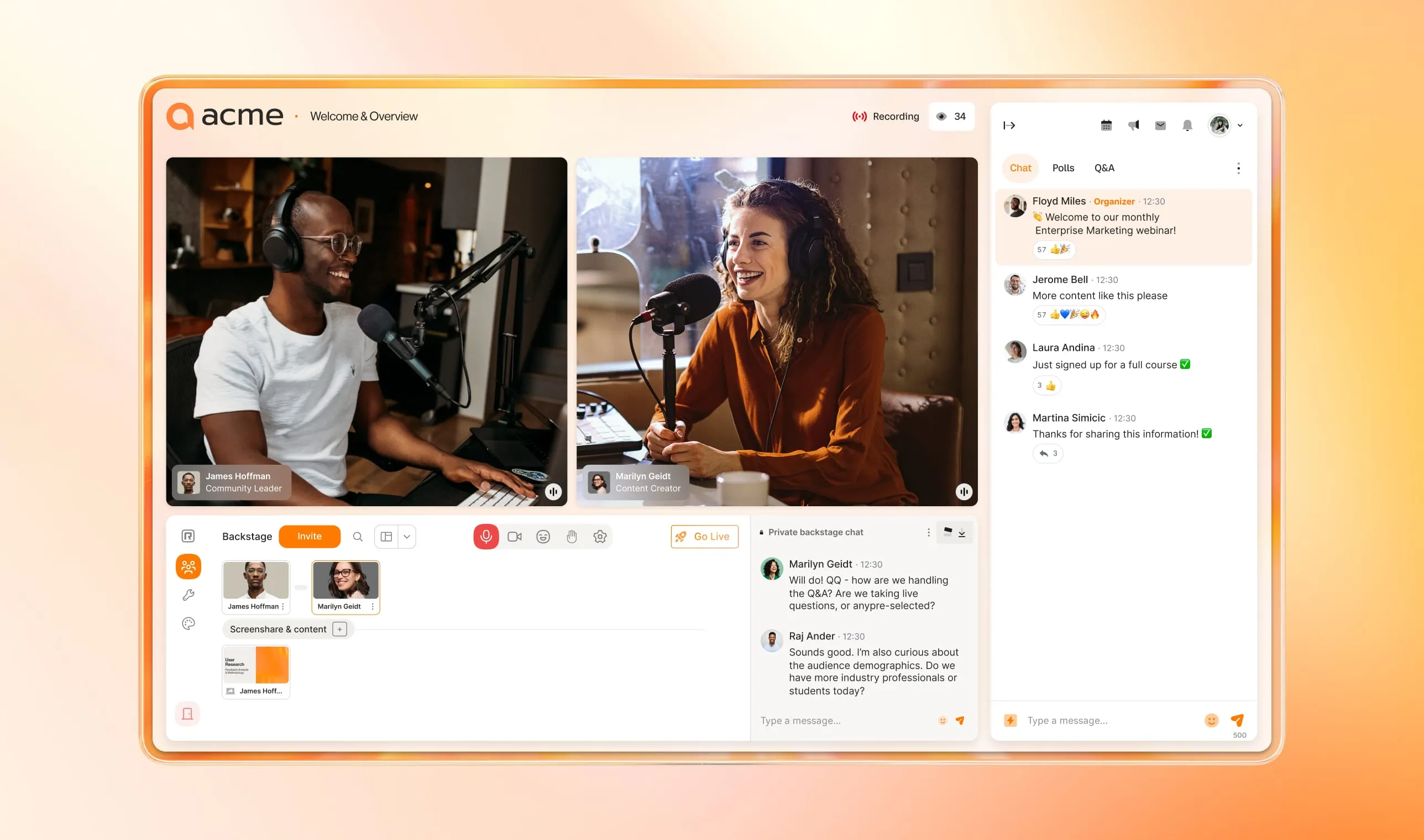 Backstage features on RingCentral virtual event platform