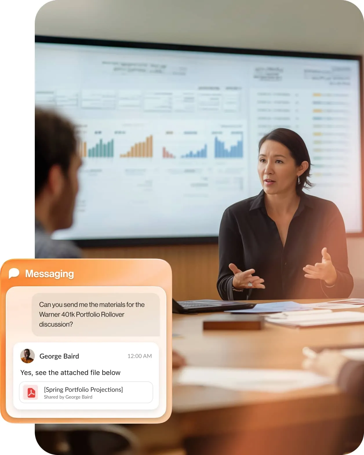 A female manager using RingCentral app on laptop to send team messages and share files